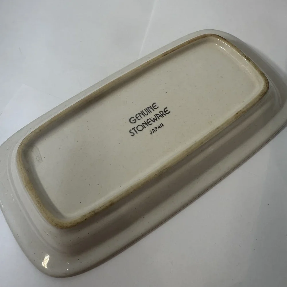 Sand Script Stoneware Butter Dish Base & Creamer Brown Trim‎ Japan Replacement